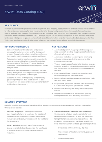 Erwin Data Catalog Datasheet