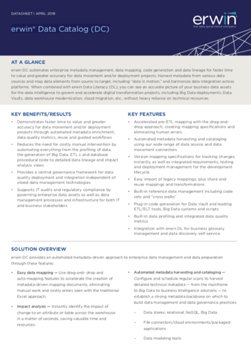 Erwin Data Catalog Datasheet